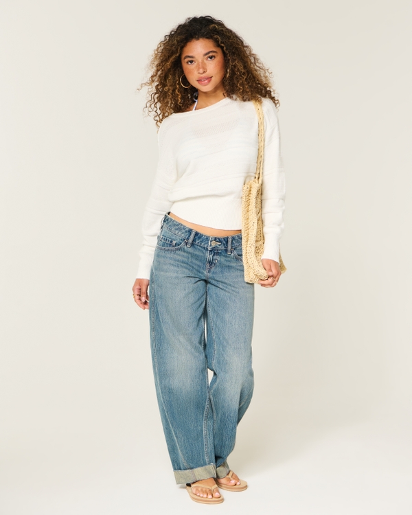 Banded Textural Sweater, White view 2