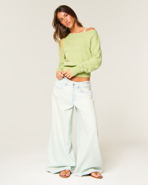 Banded Textural Sweater, Lime view 2