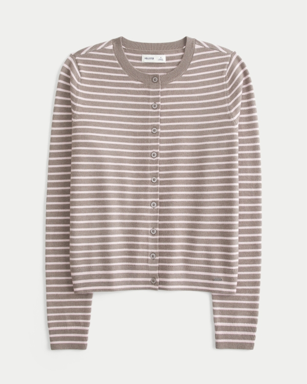 Body-Skimming Cardigan, Light Brown Stripe view 1