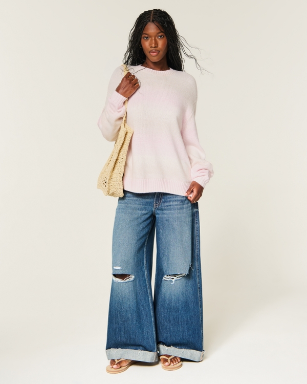 Oversized Crew Sweater, Light Pink view 2