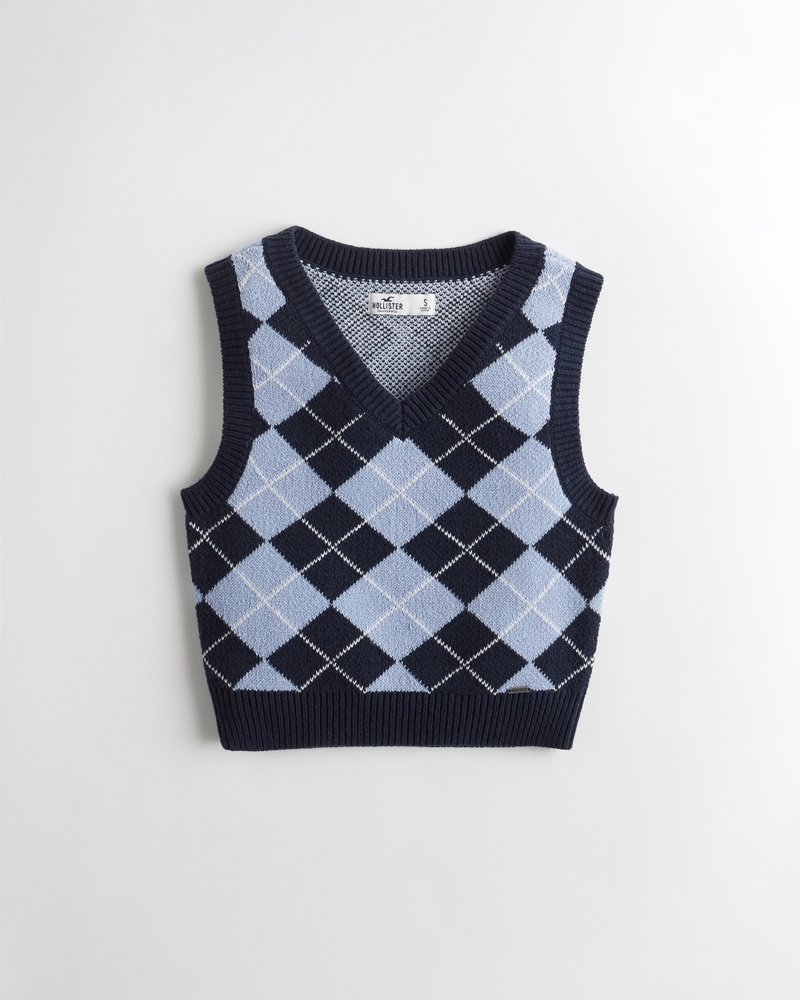 Madchen Kurz Geschnittene Pulloverweste Mit Argyle Muster Madchen Oberteile Hollisterco Com