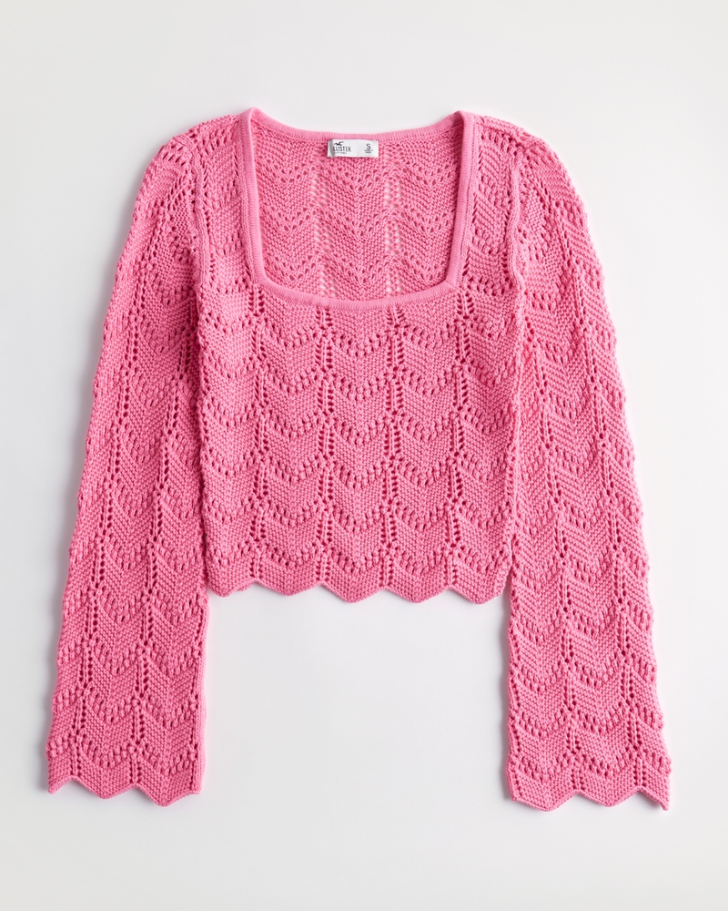 Stitched and Style Square Crochet Sleeve V-Neck Sweater - FINAL SALE