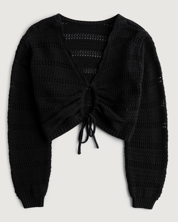 Women's Cinch Front LongSleeve Crochet Sweater Women's