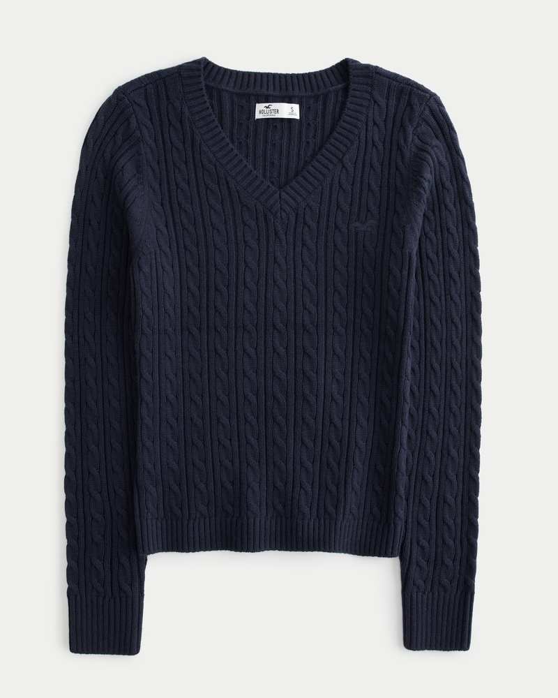 Cable-Knit V-Neck Sweater