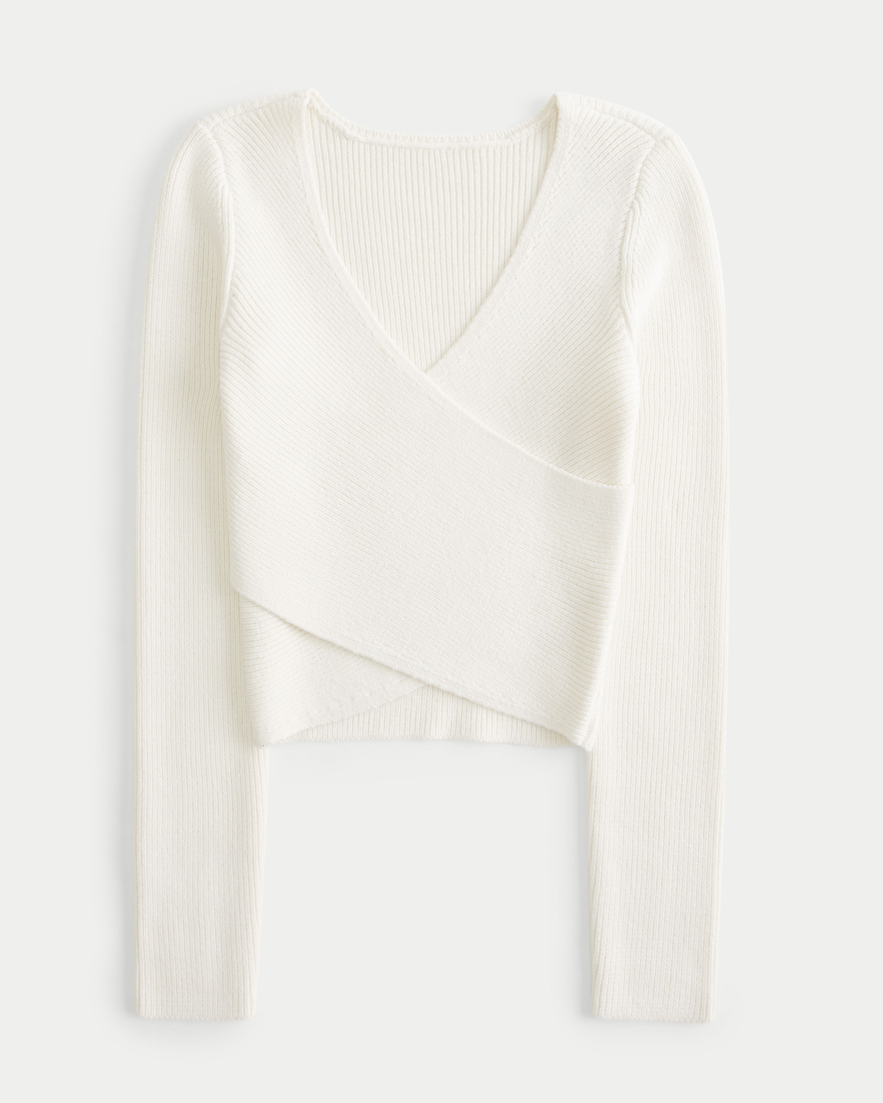 Long-Sleeve Ribbed Wrap Sweater Top