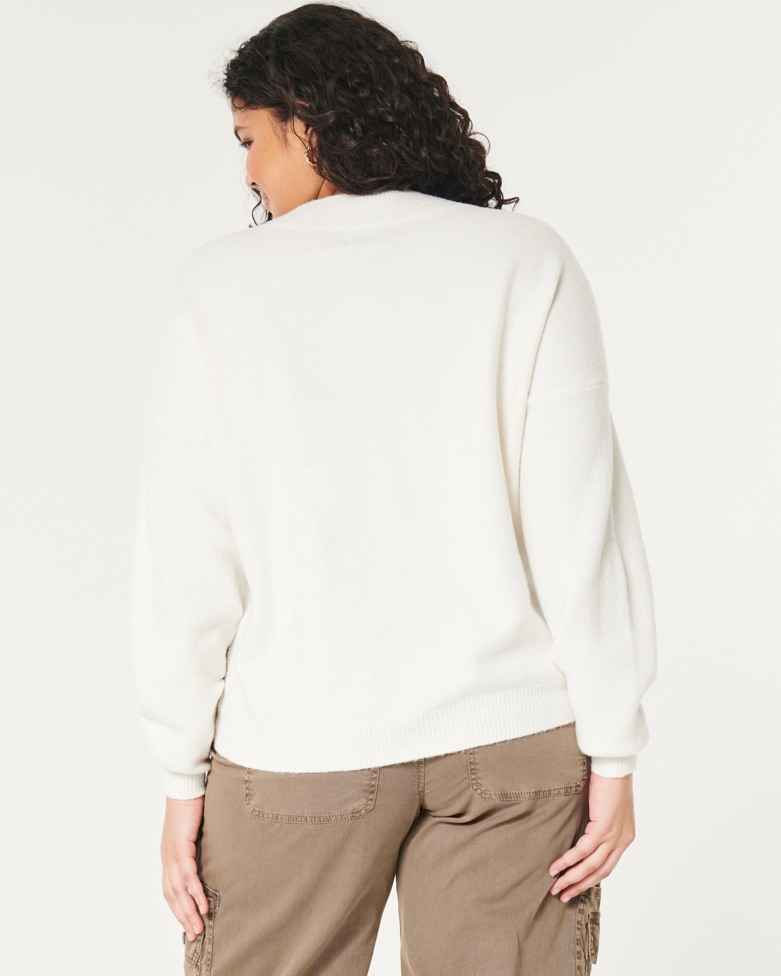 Hollister Women's Sweater V-Neck Pullover Green 3/4 Sleeve Maroon Logo Size  M