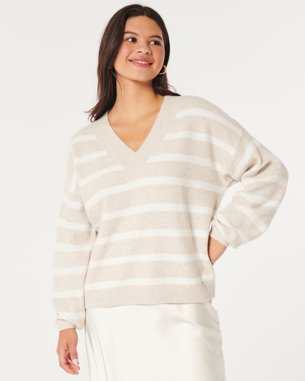 Hollister Deep V-Neck Waffle Knit Sweater  Waffle knit sweater, Cardigan  sweaters for women, Long sweaters cardigan