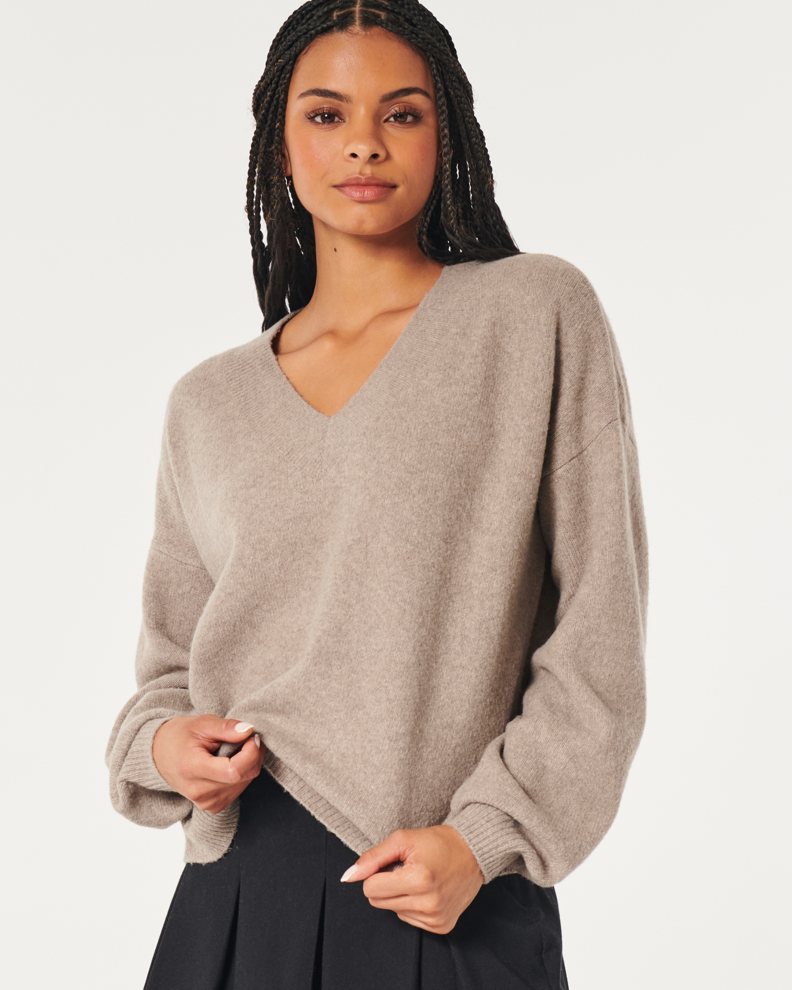 Hollister Sweater Womens Medium M Long Sleeve Wrap V Neck Tie Fuzzy Gray