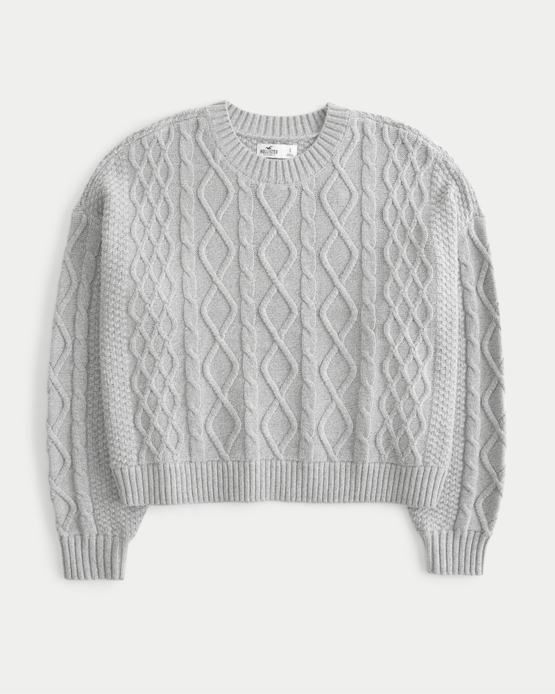 Hollister Open Stitch Cable Sweater (2.300 RUB) via Polyvore featuring tops,  sweaters, white, cable knit cr…