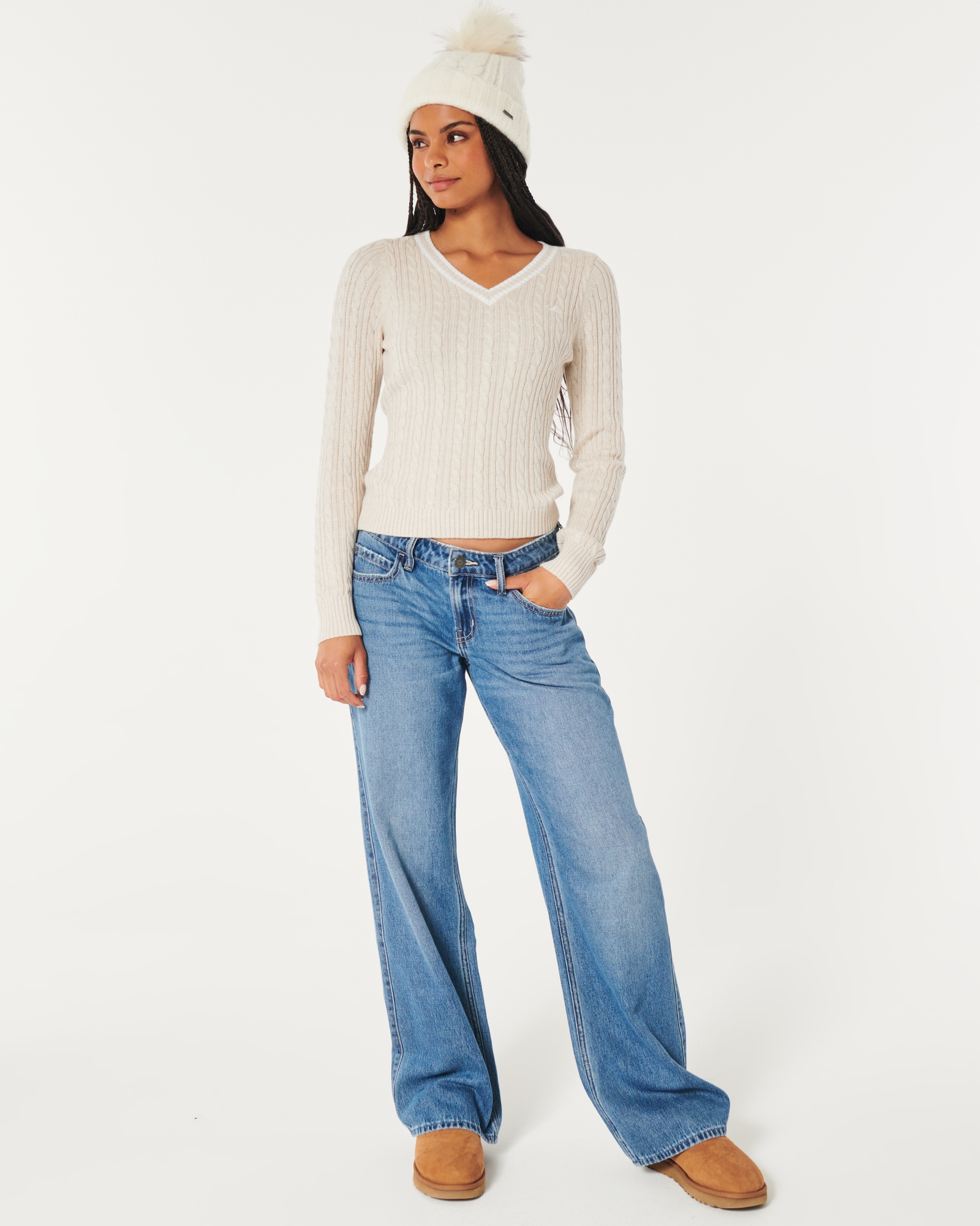 Hollister Womens Pullover Sweater Knitted V Neck Long Sleeves Gray Siz –  Goodfair