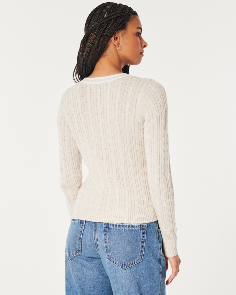 Hollister Open Stitch Cable Sweater (2.300 RUB) via Polyvore featuring tops,  sweaters, white, cable knit cr…