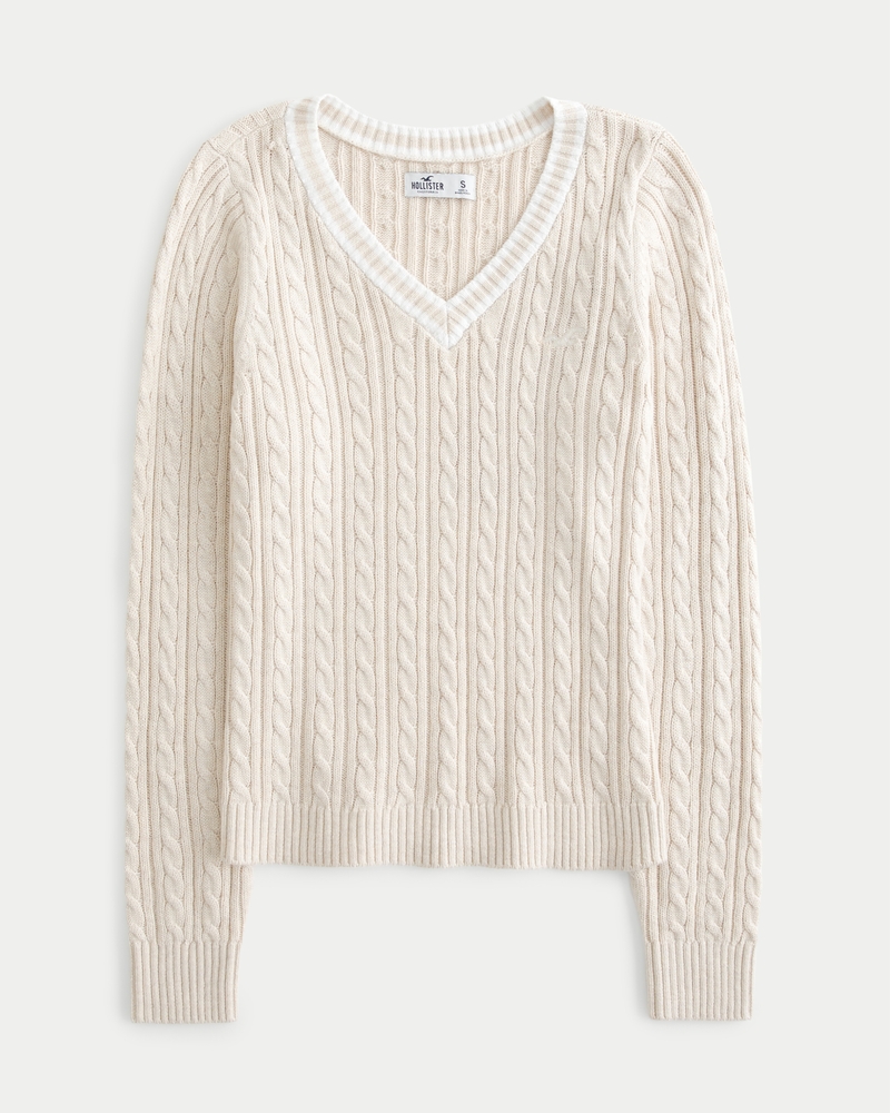 Hollister Sweater Womens White Cable Knit Cardigan, Women's