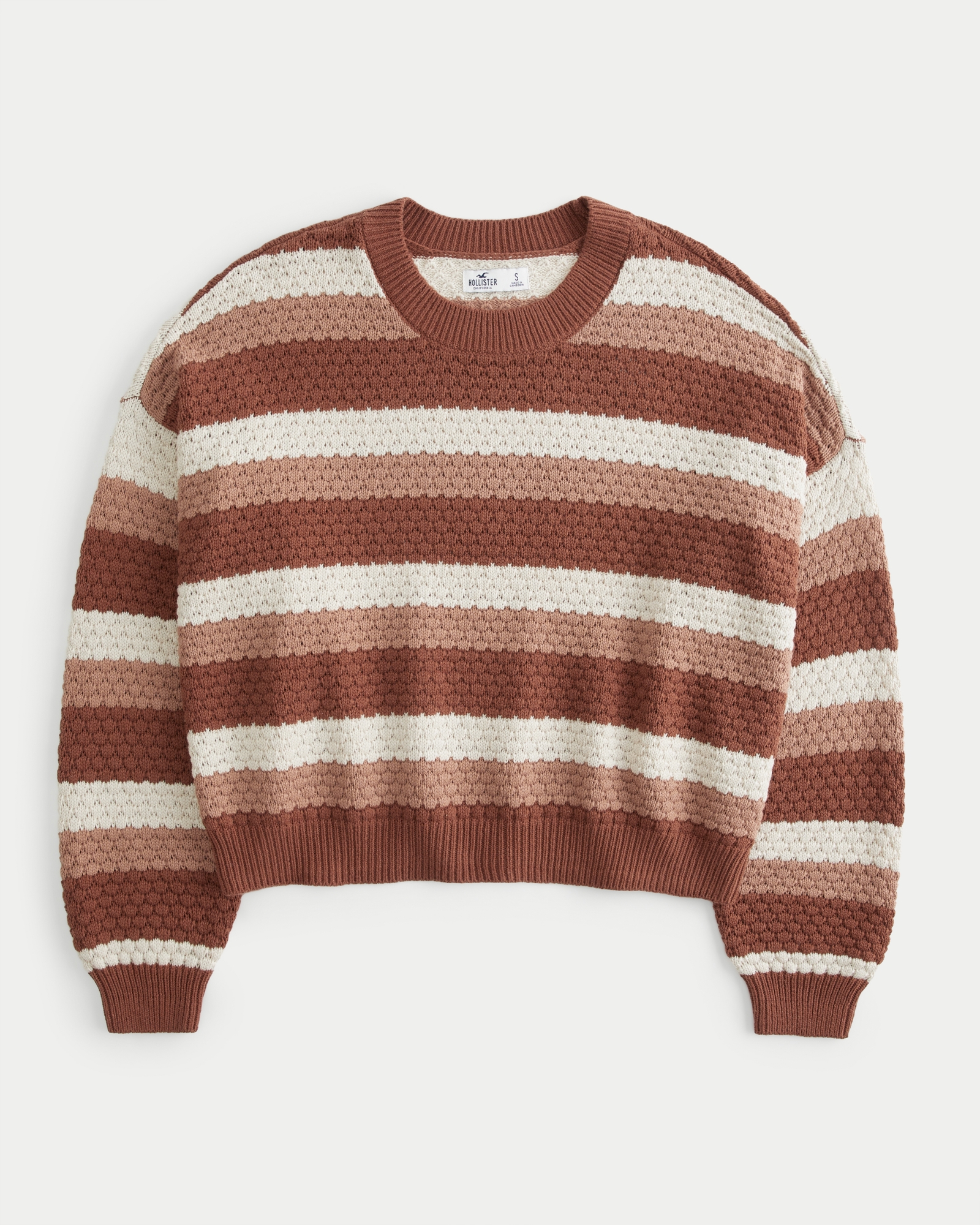 Hollister Cable Knit Cropped Striped Crew Sweater