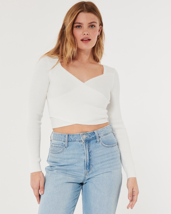 Hollister ribbed white wrap top, bought last summer