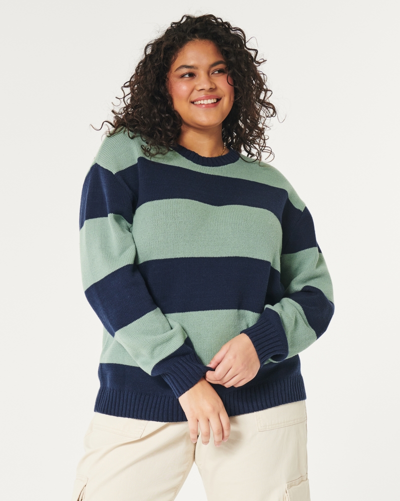 Hollister Women's Small Knit Cotton Blend Boxy Crop Striped Pullover  Sweater