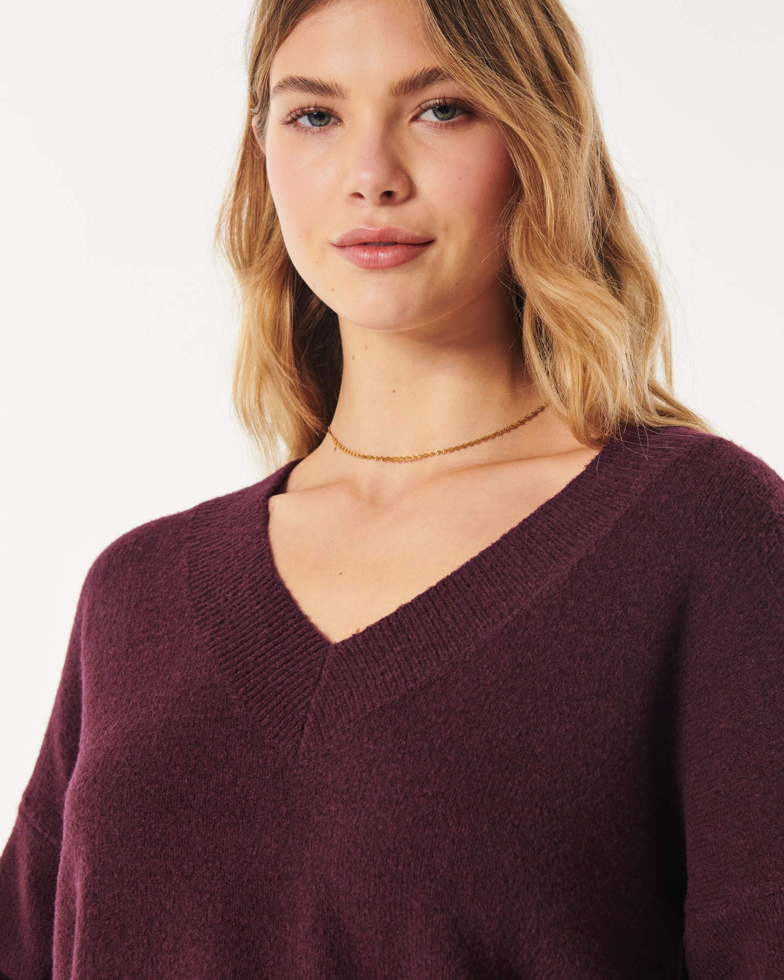 Solid Cozy V Neck Pullover Sweater