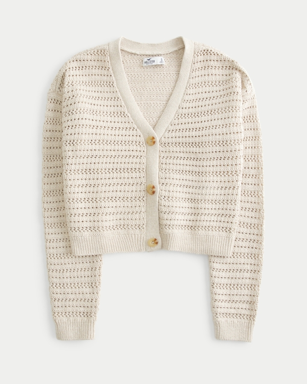 HOLLISTER Womens California Cardigan Sweater UK 12 Medium Grey Striped, Vintage & Second-Hand Clothing Online