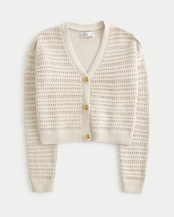 Easy Open-Stitch Crochet-Style Cardigan, Cream