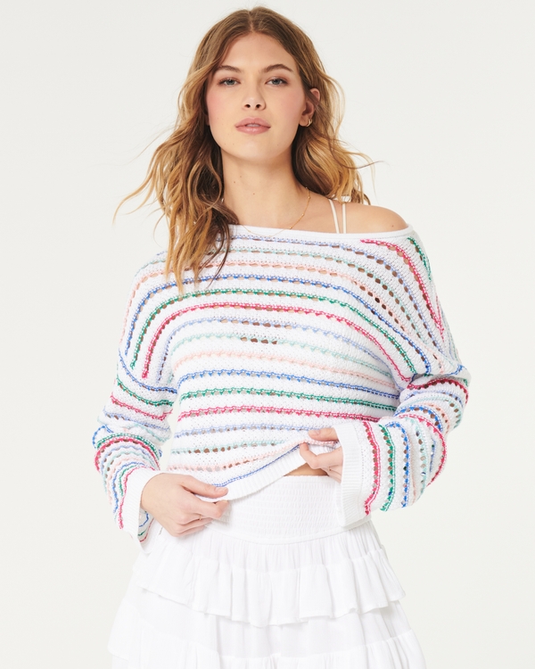 Hollister slouchy off the shoulder sweater in white