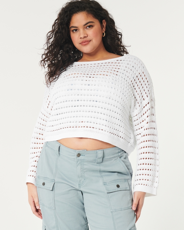 Easy Crochet-Style Crew Sweater, White