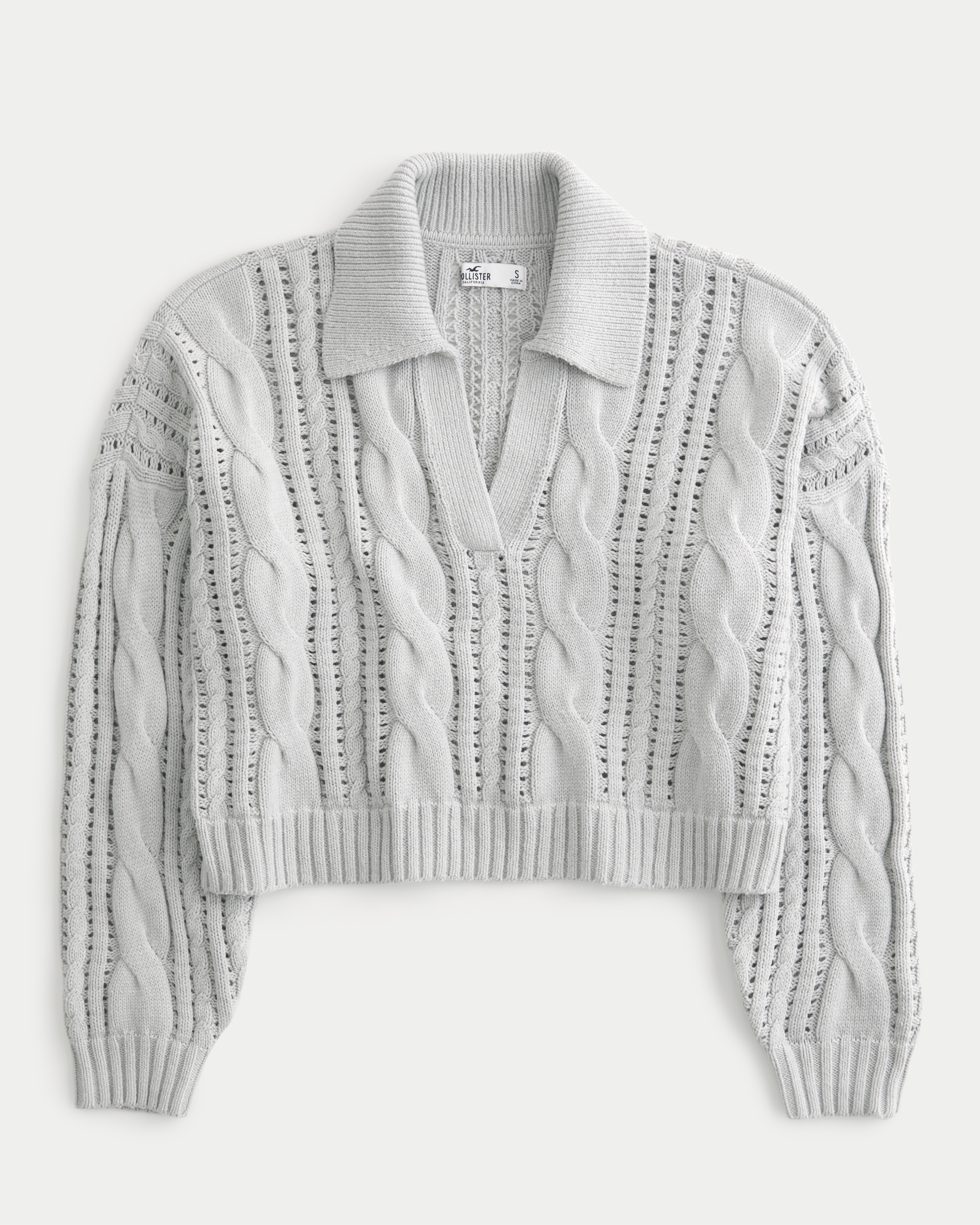 Easy Long-Sleeve Cable-Knit Polo Sweater