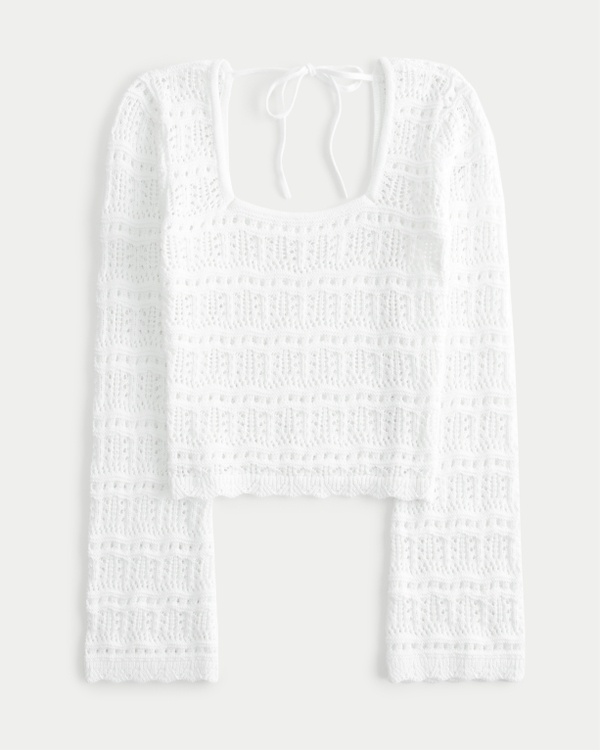 Women's Long-Sleeve Square-Neck Crochet-Style Sweater | Women's New Arrivals | HollisterCo.com