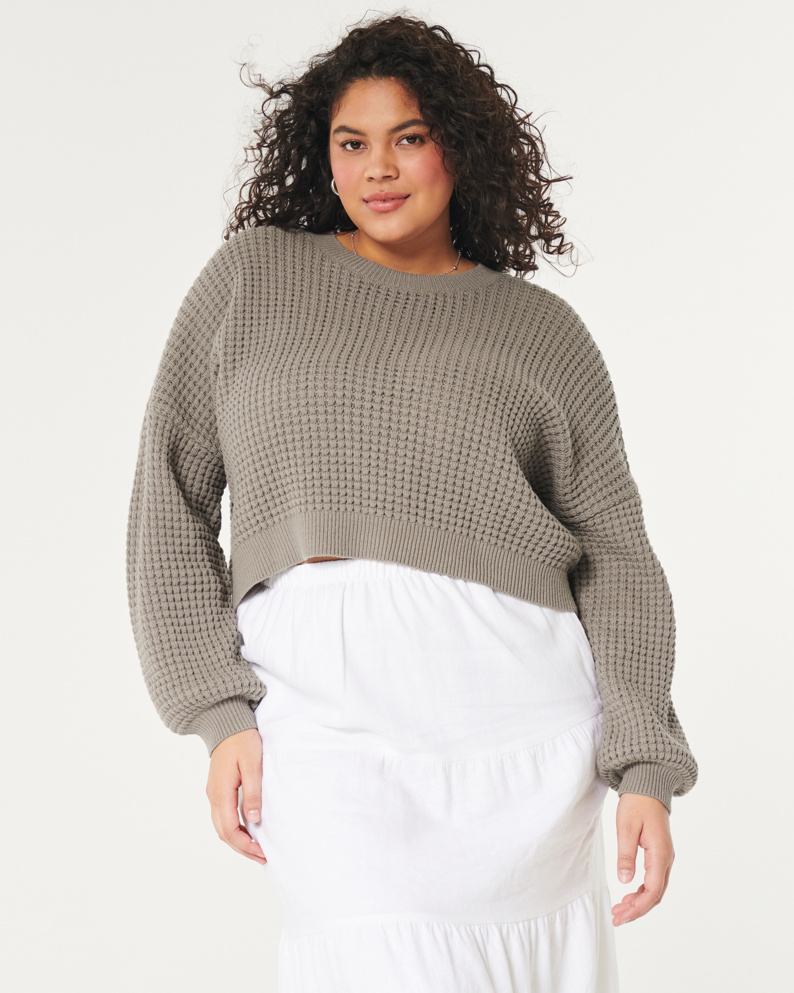 Women's Easy Textured Crew Sweater, Women's Clearance