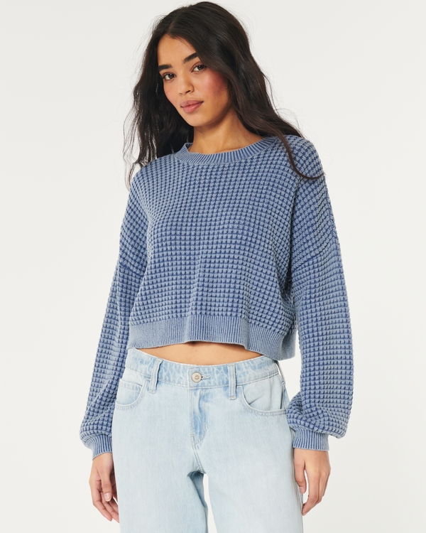 Hollister Cropped Knit Sweater In White for Women