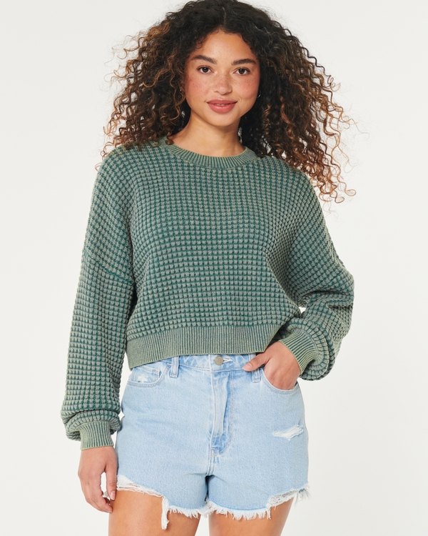 Easy Waffle Crew Sweater, Green