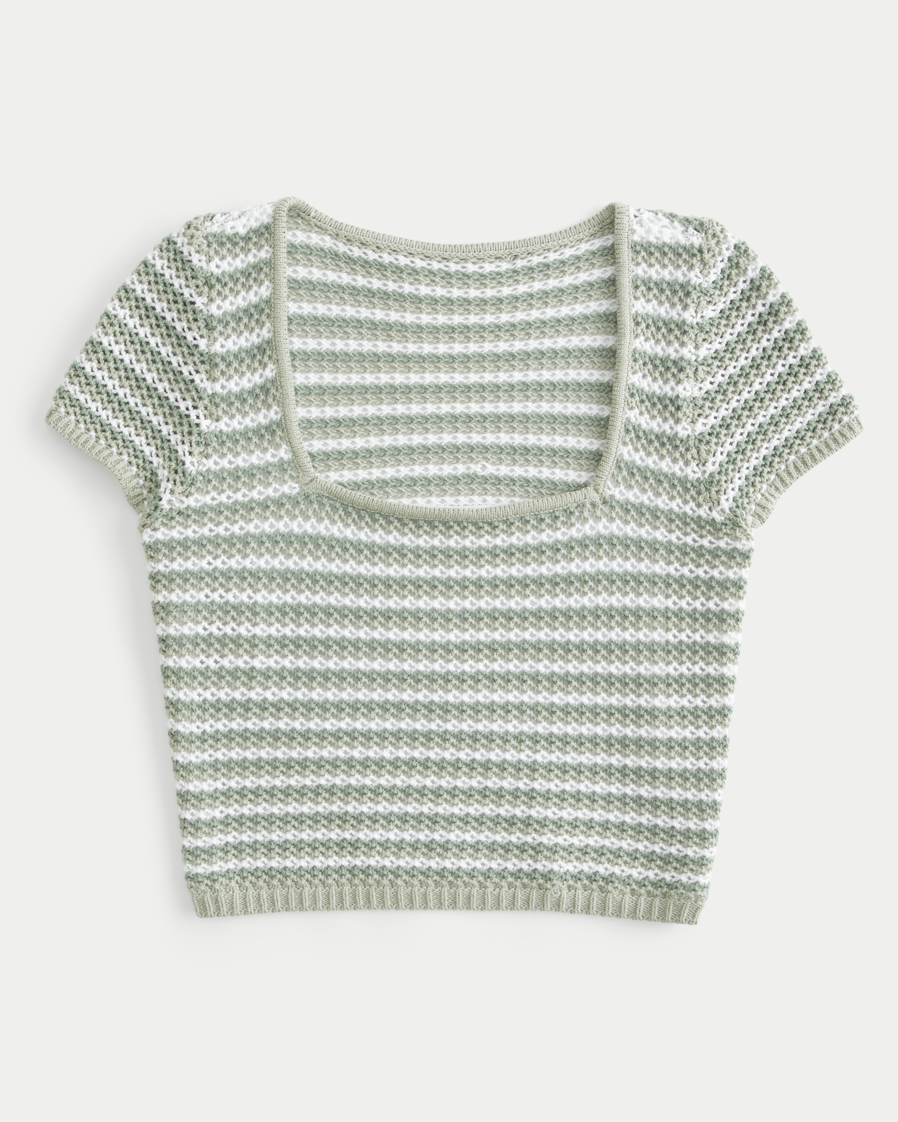 Short-Sleeve Square-Neck Crochet Top
