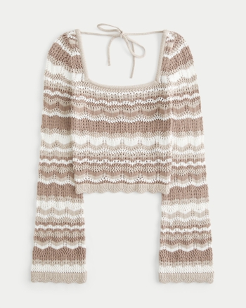 Glitter Long Sleeve Square Neck Sweater Top