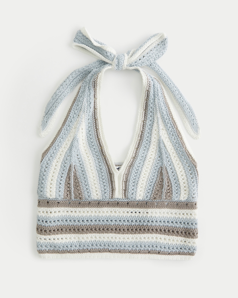 Hollister, Tops, Hollister Heather Grey Ribbed Striped Halter Tank Top