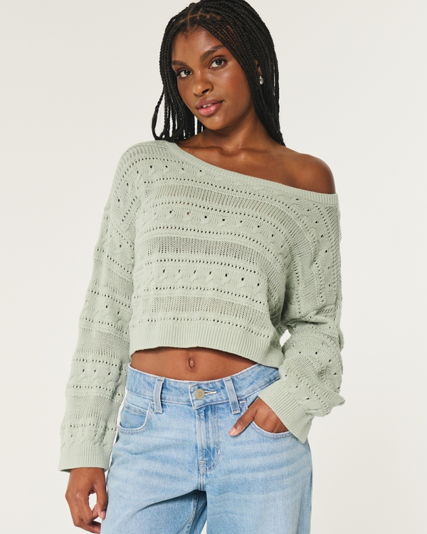 Easy Crochet-Style Crew Sweater, Sage Green