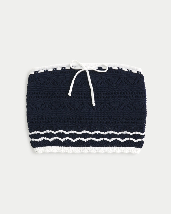 Crochet-Style Tube Top, Navy Stripe