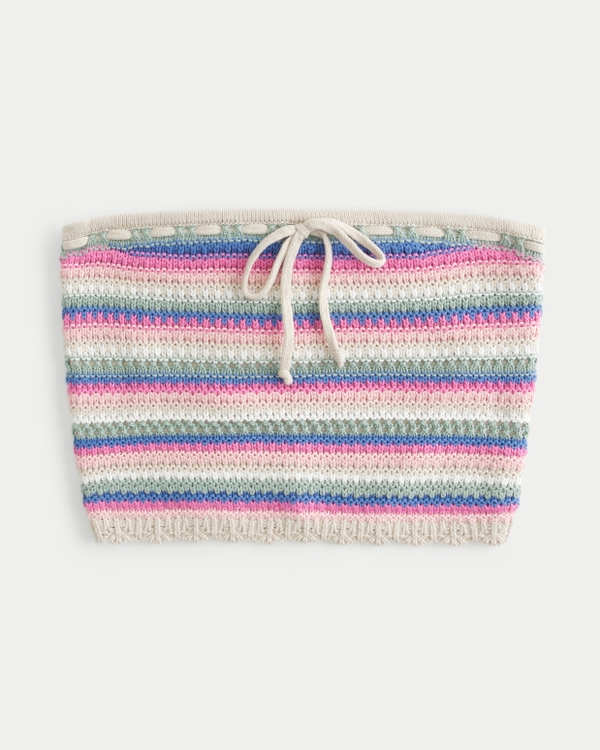Crochet-Style Tube Top, Pink Stripe