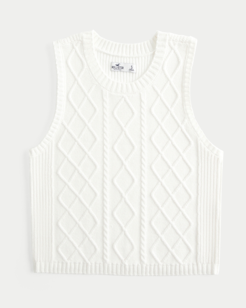 Women s Cable Knit Crew Sweater Vest in Cloud White Size XXS from Hollister