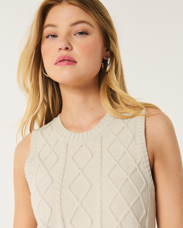 Cable-Knit Crew Sweater Vest, Warm Gray view 2