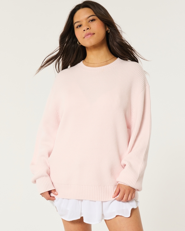 Oversized Crew Sweater, Light Pink