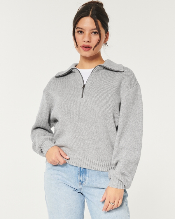 Oversized Half-Zip Sweater, Heather Grey