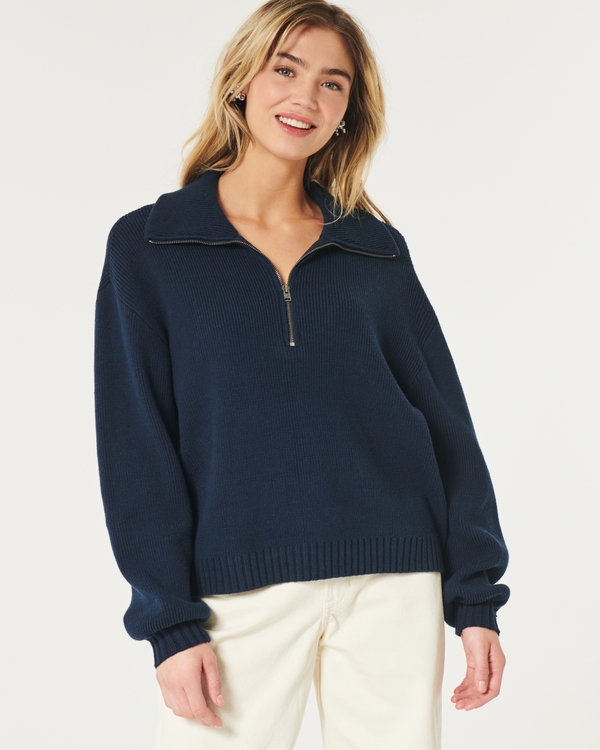 Oversized Half-Zip Sweater, Navy