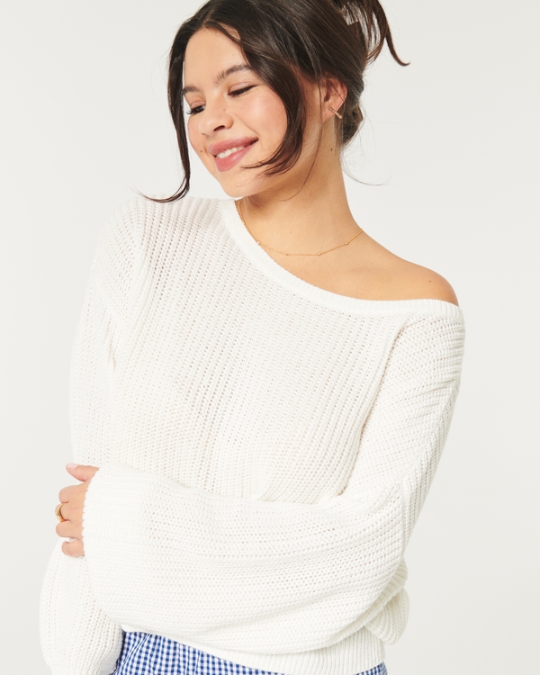 Hollister California Womens Sweater Jacket White Fleece Long Sleeves  Cropped M