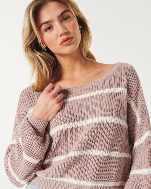 Hollister Co. CREW SWEATER STRIPES - Jumper - oatmeal/taupe 