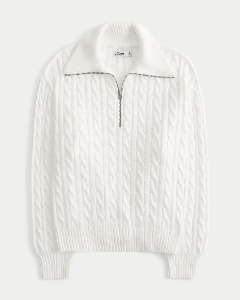 Oversized Cable-Knit Half-Zip Sweater