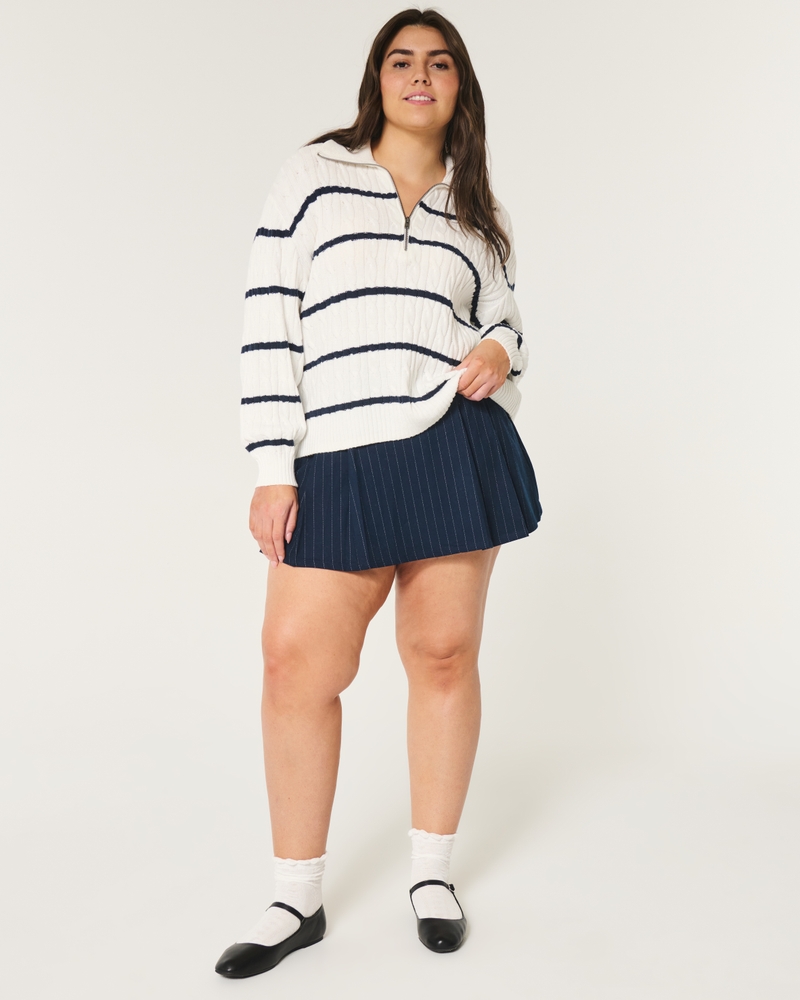 Oversized Cable-Knit Half-Zip Sweater
