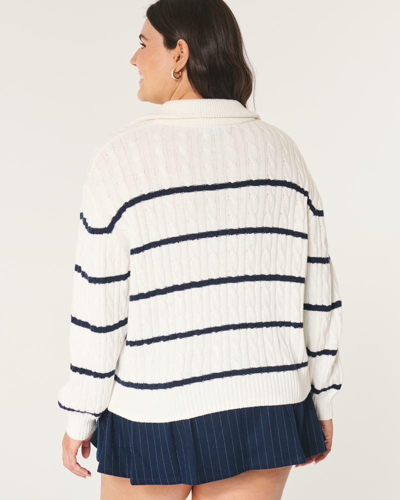 Oversized Cable-Knit Half-Zip Sweater