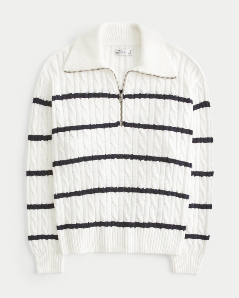 Oversized Cable-Knit Half-Zip Sweater