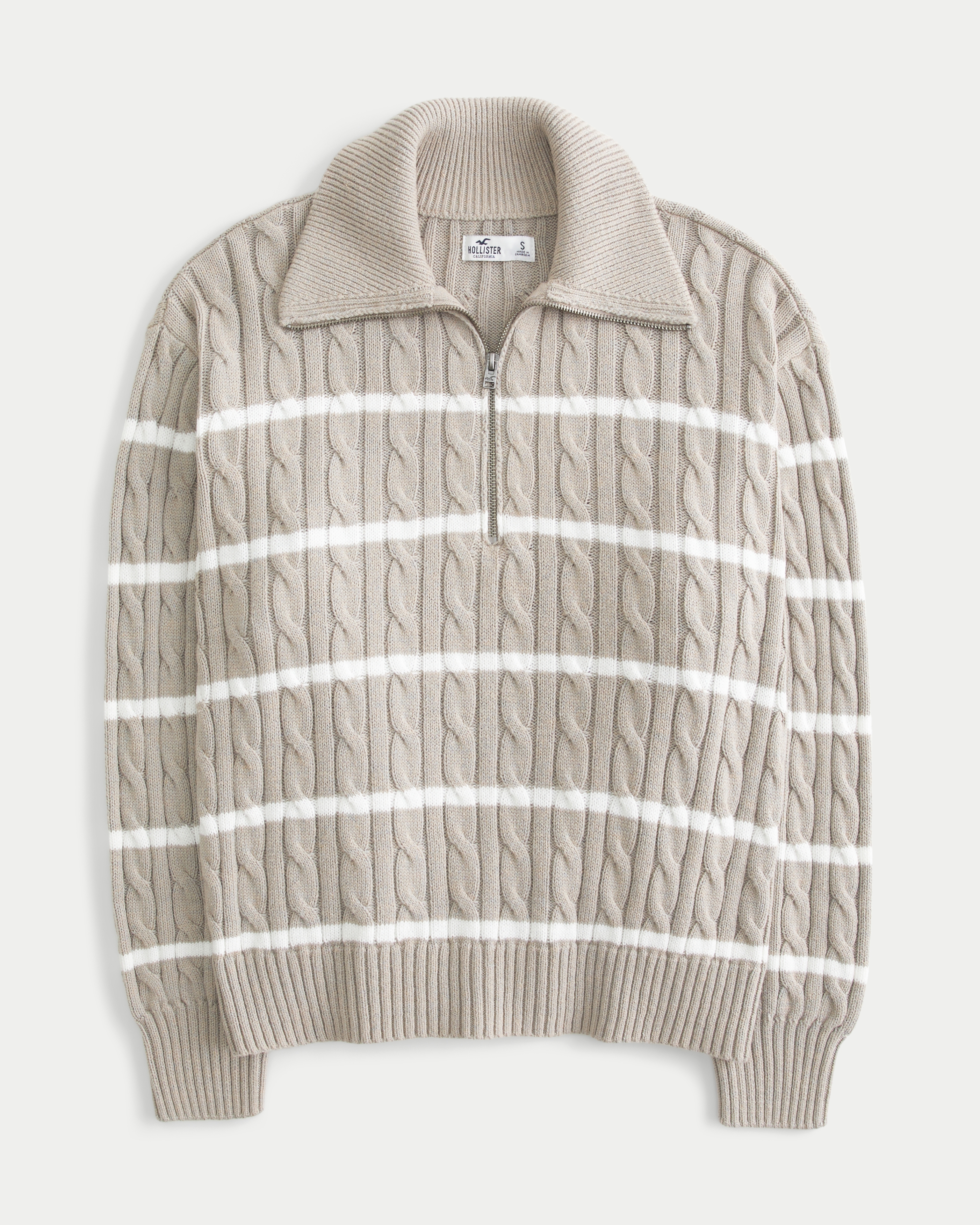 Oversized Cable-Knit Half-Zip Sweater