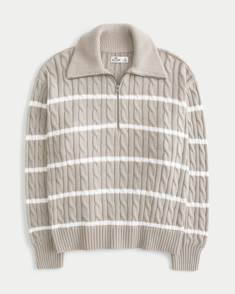 Women s Oversized Cable Knit Half Zip Sweater Women s Clearance HollisterCo