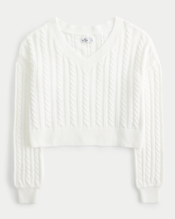 Women s Easy V Neck Cable Knit Sweater Women s Tops