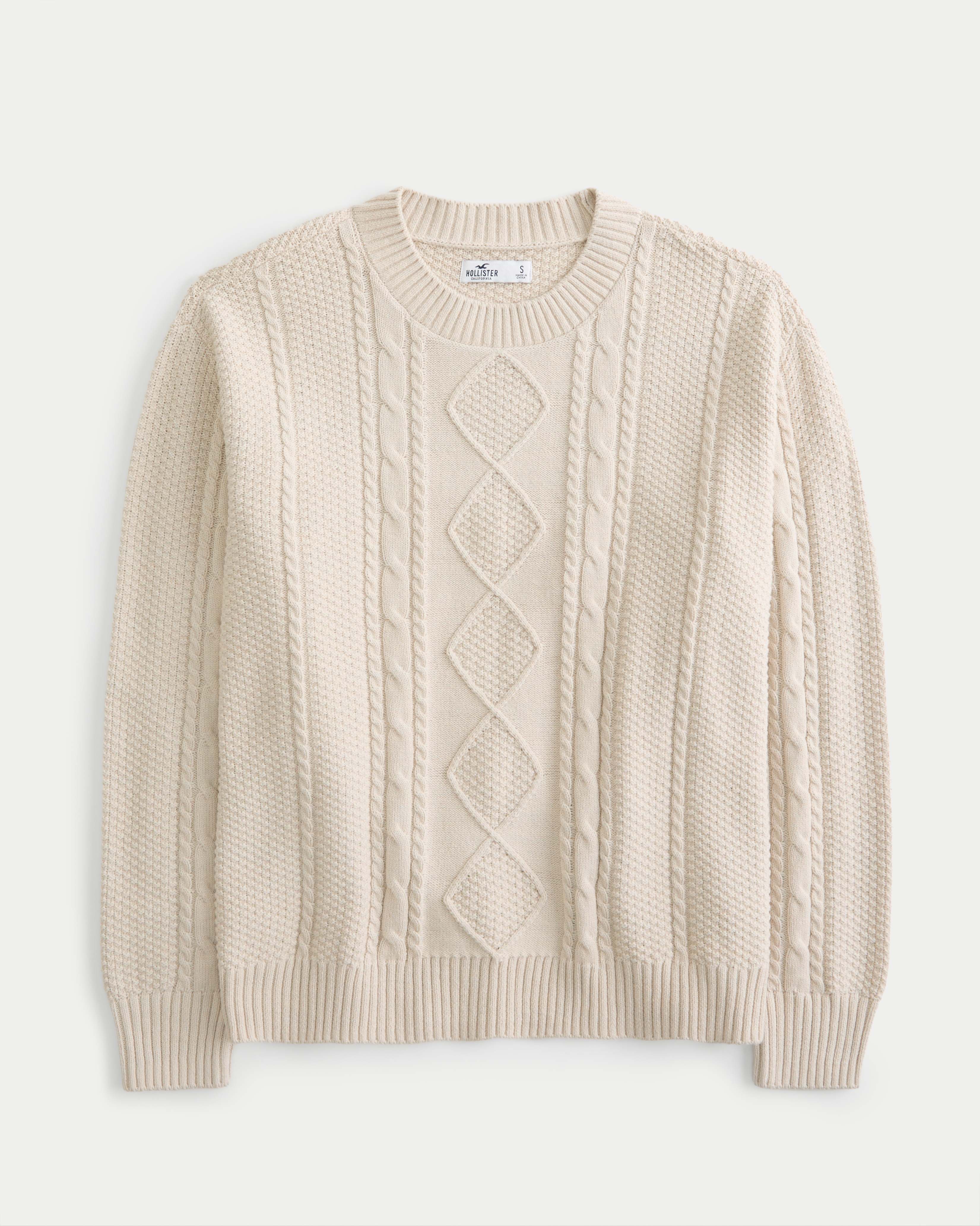 Oversized Cable-Knit Crew Sweater